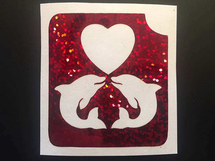 2 Dolphins with heart stencil